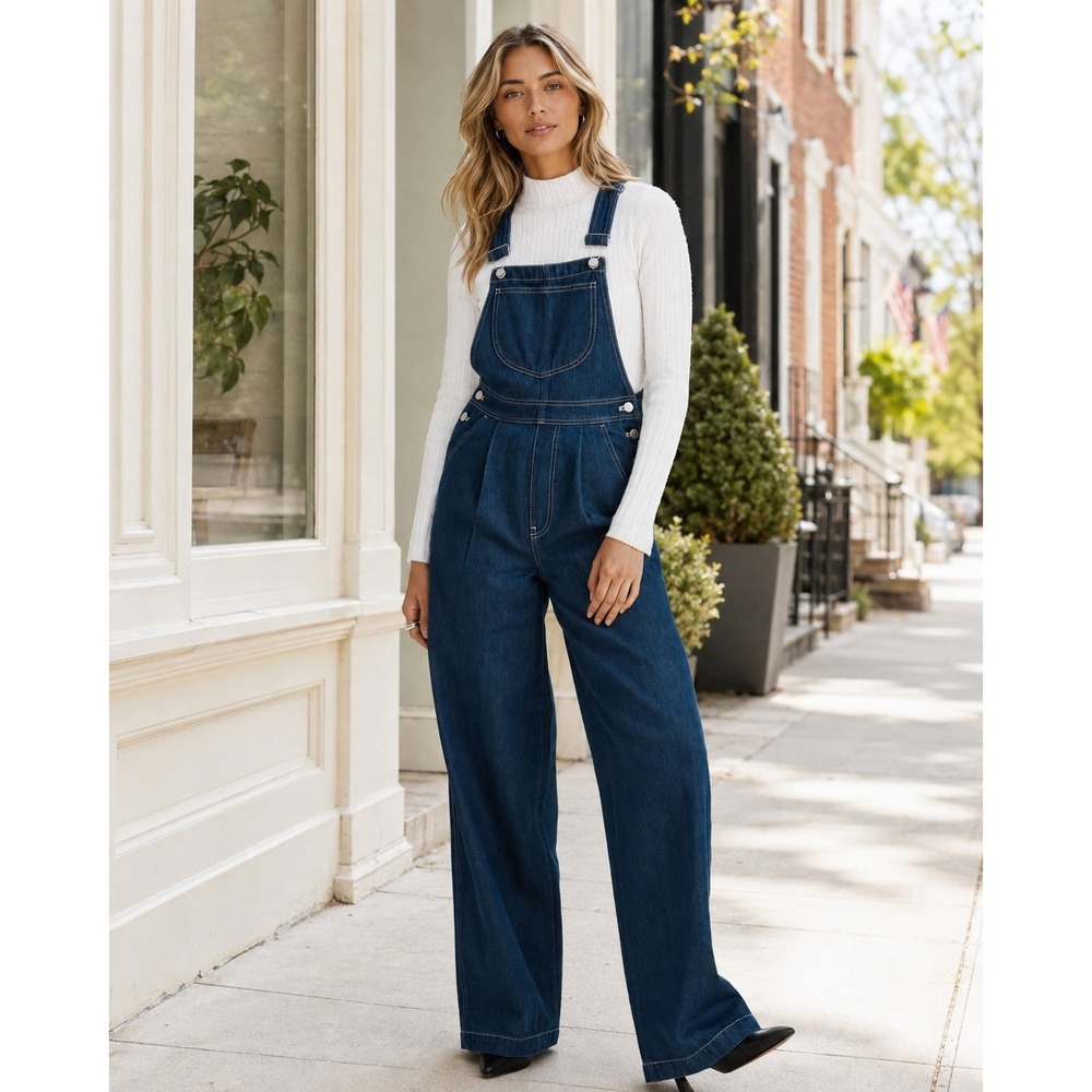 MADEWELL Women's 8 New Wide Leg Overalls Warham Denim Cotton Jumpsuit NN500